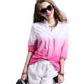 Fashion Summer Fall Women Blouses Shirts Ladies Long Sleeve V neck Gradient Color Blouse Tops blusa