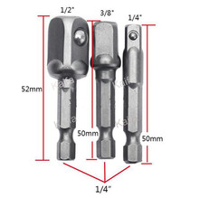 3pcs/lots Chrome Vanadium Steel Socket Adapter Set Hex Shank to 1/4″ 3/8″ 1/2″ Extension Drill Bits Bar Hex Bit Set Power Tools