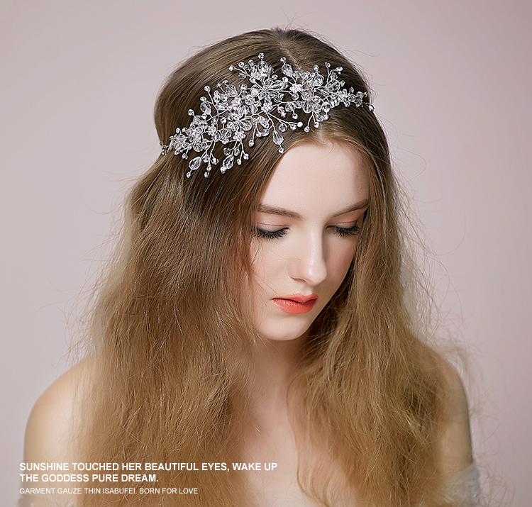 Silver Clear Crystal Flower Headpiece Wedding Hair Vine Bridal Headband Hair accessories Hair Pin Earring Set