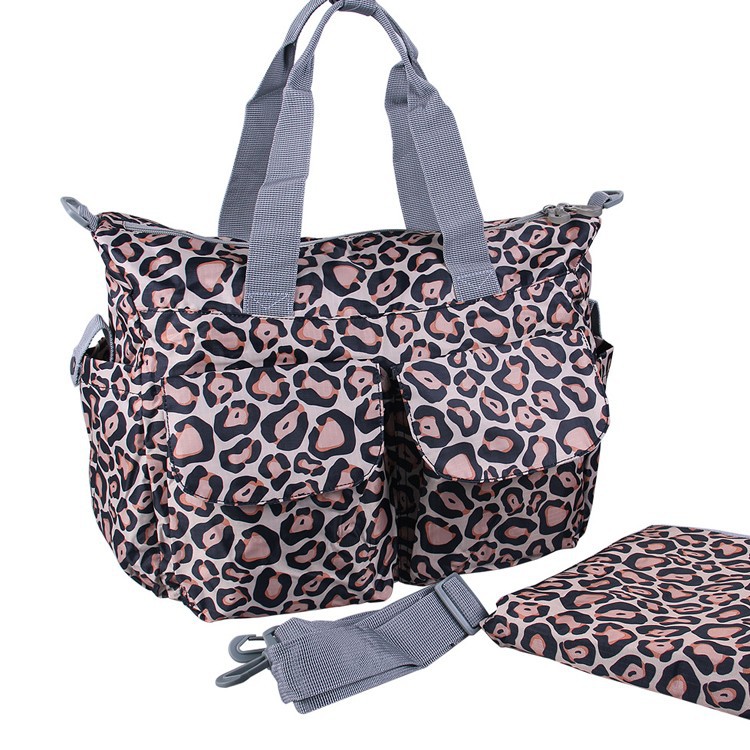 3 colors Fashion mummy bags high capacity polyester leopard pattern waterproof nappy bag for baby multifunction diaper bags (1)