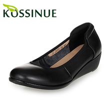 Plus size 35-43 new women autumn shoes handmade comfortable genuine leather casual women’s black wedge leather shoes work shoes