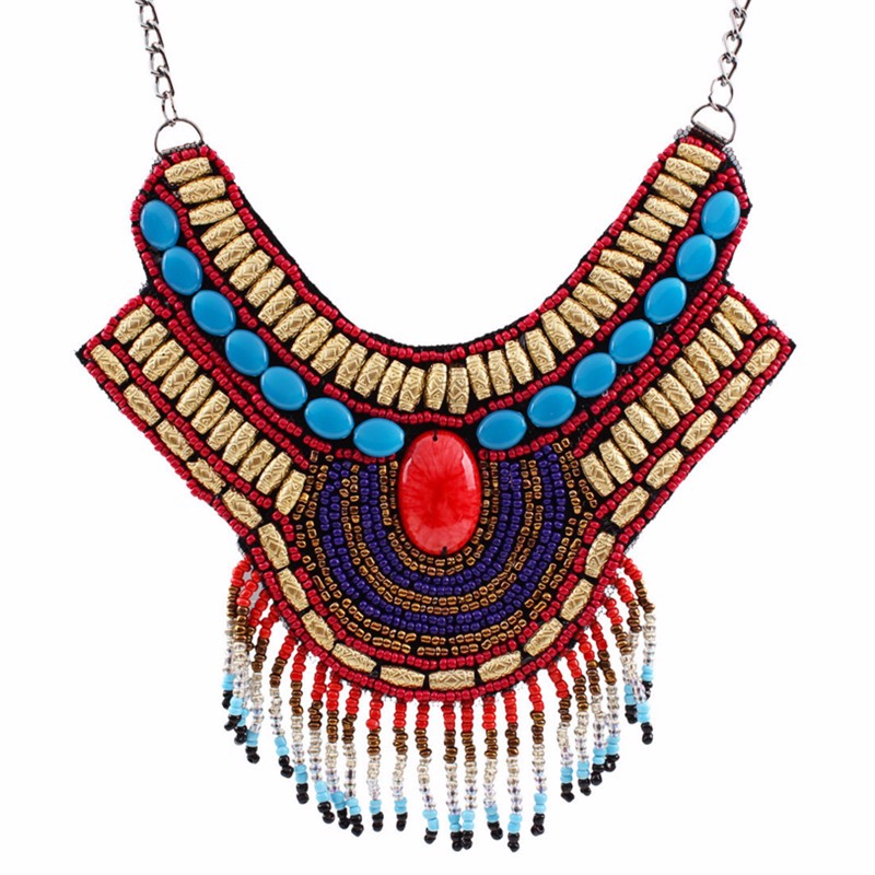 2016 Bohemia Fashion Luxury Vintage Chokers Necklace Beads Resin Tribal Ethnic Big boho jewelry mujer Statement Women Bijoux ZT6