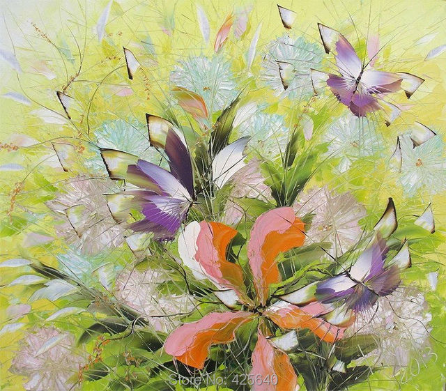 Butterfly with flower painting palette knife painting art painting ...