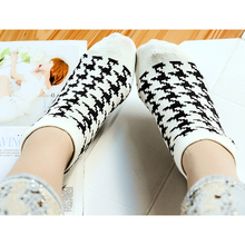 1 pair Soft Pure Socks Elastic Low Cut Grids Stripes Short Ankle Socks Cotton Houndstooth Exercise