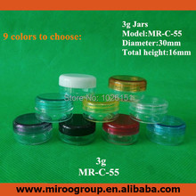 Free Shipping 100+2pcs craft 3g 3ml colorful sample jars, sample pots, 3g 3ml cosmetic jars, 3g plastic jars with lid pots 3ml