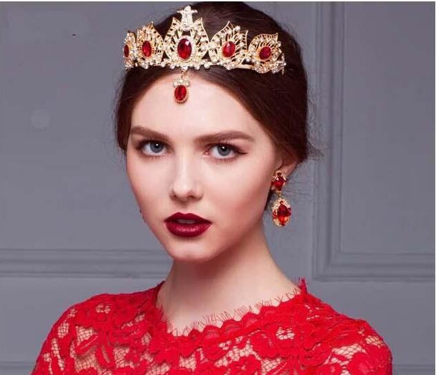 2015 runway vintage baroque ruby queen crown Luxury red gem rhinestone royal hair bands bridal hair ... - 2015-runway-vintage-baroque-ruby-queen-crown-Luxury-red-gem-rhinestone-royal-hair-bands-bridal-hair