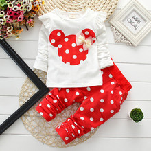 New fashion girls clothing sets minnie cotton children clothes bow tops t shirt leggings baby kids