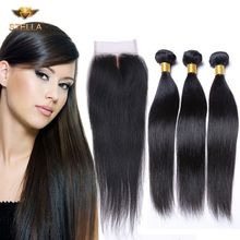 Brazilian Virgin Hair Straight With Closure 1PC Middle Part Lace Closure With 3Bundles Brazilian Straight Weave With Closure