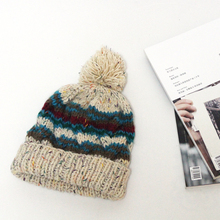 Lovely girl handmade striped wool hat Korean style thick warm autumn and winter ear cap knitted hat lovers hat 100%wool