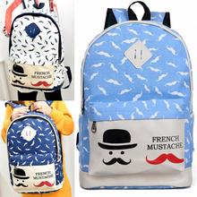 Lovely Cartoon Moustache Women s Canvas Travel Satchel Shoulder Bag Backpack Girl School Rucksack HW03074