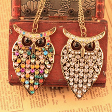 2014 New Design Vintage Black eye Acrylic alloy owl chain Necklace for women 2014 clear colorful owl jewelry