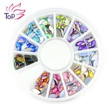 Top Nail 12 Shiny Color Horse Eye Design Acrylic Wheel Glitter Rhinestone Manicure Tips For Charms 3D Nail Art Decorations ZP202
