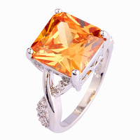 Wholesale Fashion Women Jewelry Rings Princess Cut Morganite & White Sapphire 925 Silver Ring Size 6 7 8 9 10 Free Shipping