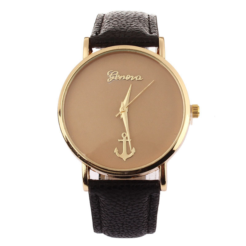 Geneva Anchors Quartz Watch Women Casual Dress Watches Relogio Feminino Leather Analog Simpel Big Dial Wristwatch Relojes &08014