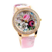 Yoner Flower Mission Fashion Women Watch Colored Diamond PU Leather Quartz Watches Relogio Femininos summer Female Wristwatches