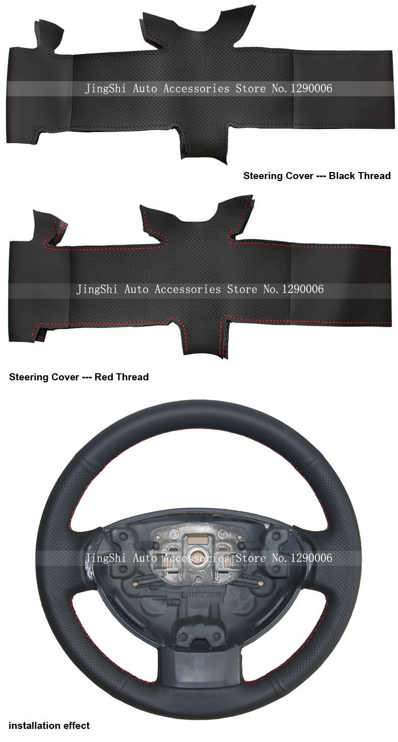 for Renault Duster Dacia Duster Black Leather Steering Wheel Cover Black Red Thread 1