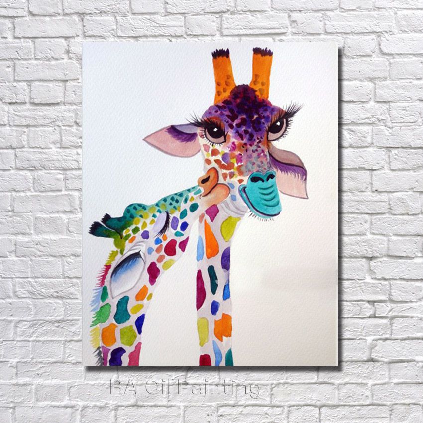 For Sell Wholesale Cheap Hand Painted Canvas Oil Paintings Abstract Animals Giraffe New Wall Pictures For Living Room No Framed