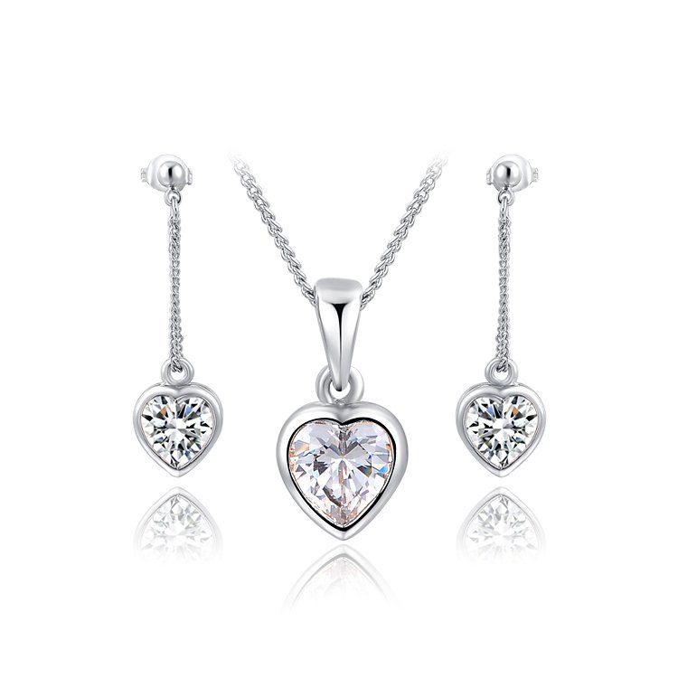 ROXI New Year Gift Heart Pendant Necklace + Earrings Genuine Austrian Crystals Platinum Plated Euro Style Fashion Jewelry