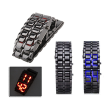 New Fashion Men Women Lava Iron Samurai Metal LED Faceless Bracelet Watch Wristwatch