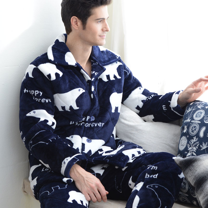 Free shipping New arrival Male winter sleepwear thickening coral fleece pajamas cotton-padded set flannel lounge male plus size