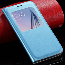 High Quality Ultra Flip PU Leather Smartphone Case For Samsung Galaxy S6 G9200 Fashion View Window