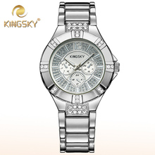 Plateado lleno de acero Kingsky marca mujeres 2105 reloj caliente del cuarzo de la aleación señora Accessory cadena elegante reloj hora de lujo