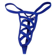2016 Hot Style Sexy Mens Straps See Through Pouch Thong Underwear Brief G-String – Blue