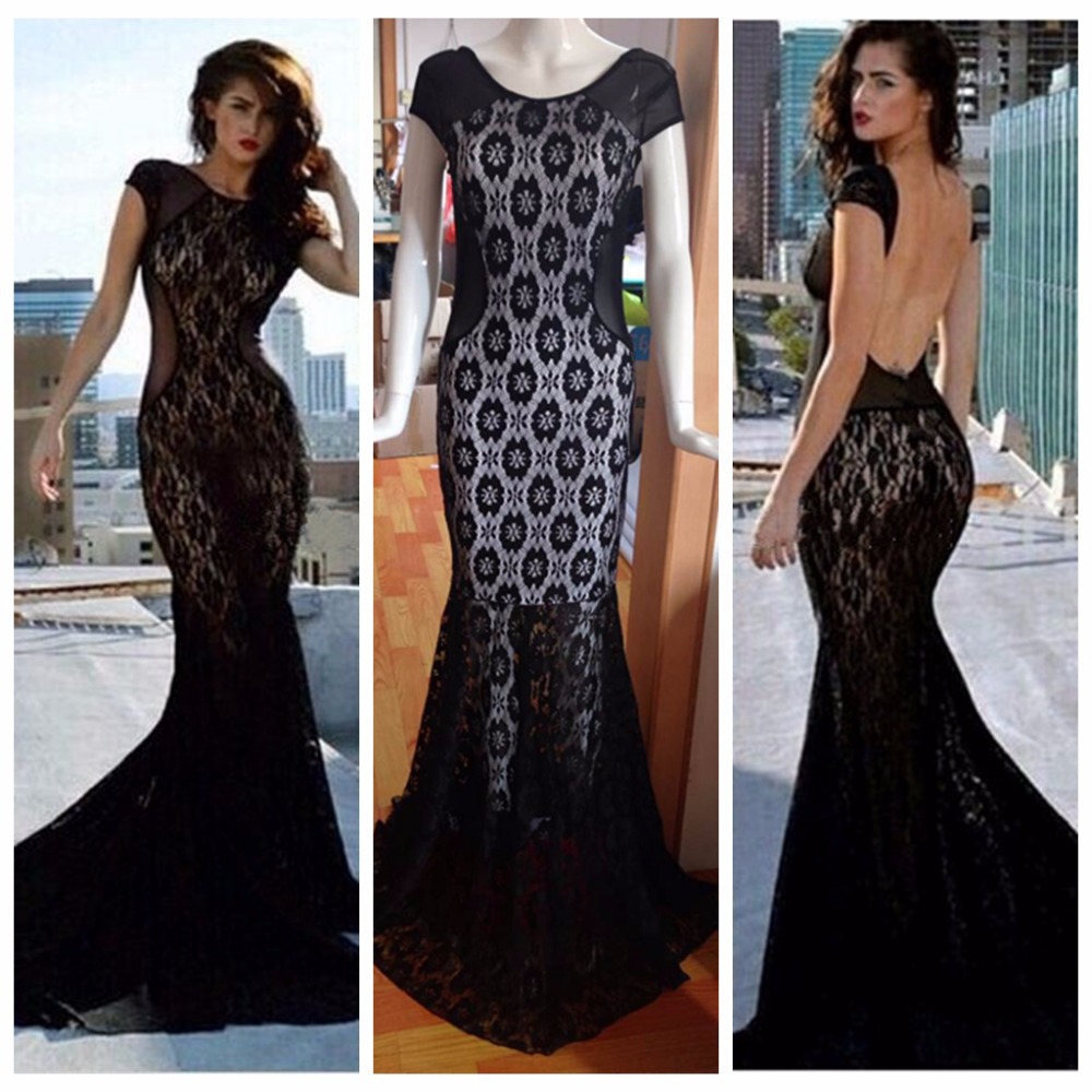 Aliexpress.com Acheter Dentelle longues robes de soirée formelle pour parti robes o col ouvert retour Zipper étage longueur sirène robe de bal New Hot pas