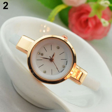 Mujeres para mujer del Color del caramelo de moda delgada correa de cuero del cuarzo reloj de la pulsera 2832
