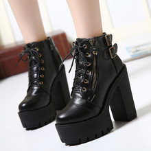 Hot Sale Russian Shoes Black Platform Martin Boots Women With Zip High Heels Shoes Lace Up Ankle Boots 2016 Fashion Size 35-39