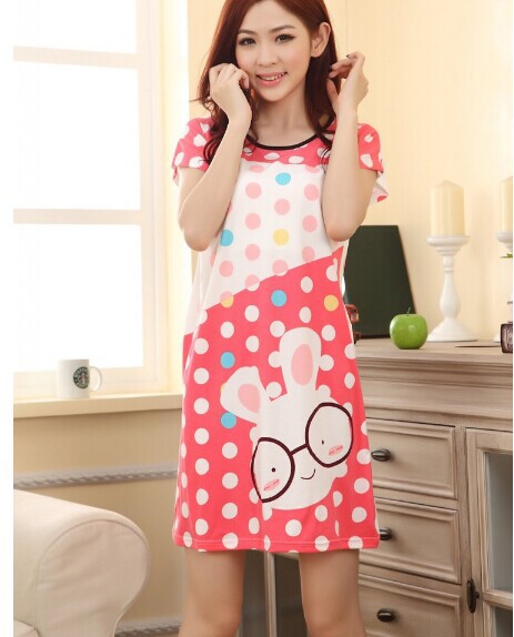The popular design Cartoon Nightdress Cotton Nightgown Sleepwear Pajamas Summer Dress Home Clothes