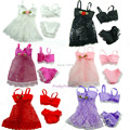 6 Sets Colorful Sexy Pajamas Lingerie Nightwear Lace Night Dress Bra Underwear Clothes For Barbie DollSkirt