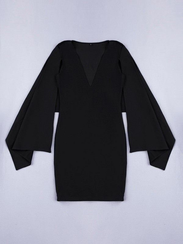 2015-women-high-quality-black-crepe-bandage-dress-with-cape-sleeves-cocktail-dress-wholesale-dropshipping