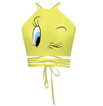 new style Cute kawaii emoji cropped tank back cross brandage women Camis bustier string strappy summer vest fashion crop tops