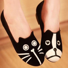 Women Canvas Shoes Fashion Dog Cat Design Ladies Flat Shoes Casual Cartoon Suede Loafers Alpargatas Femininas 2014 Calzado Mujer