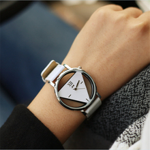 2016 Hot 1 PCS Triangle Hollow Leather Band Stainless Steel Sport Analog Quartz Women Mens Wrist