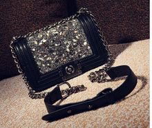 2015 women’s Fashion PU Leather Handbag Chain Shoulder Bag rhinestones women messenger bags free shipping