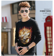 Fashion Men 3D Wolves Print Tops Tees Male O Neck Long Sleeve T-shirt Thicken Velvet
