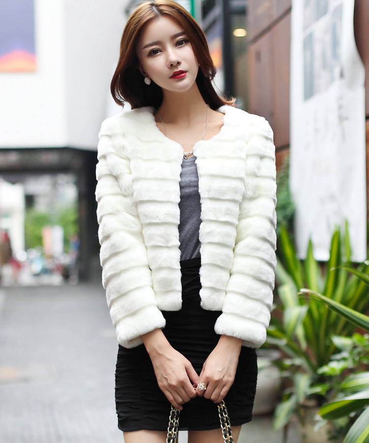 font b Womens b font Short Leather Grass Rabbit Fur font b Coat b font