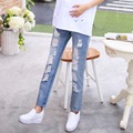 Fashion Summer Maternity Jeans Pregnancy Clothes Loose Denim Pants for Pregnant Women High Waist Ripped Jeans