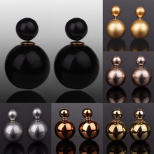 2015 New Design Women Accessories Jewelry Double Pearl Ball Earrings For Women Multi Colors Big Acrylic Trendy Stud Earrings
