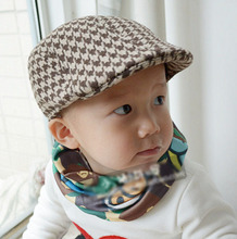 Free shopping 2015 Spring and Autumn Kids Fashion Berets Plaid Hats For Baby Boy And Girl
