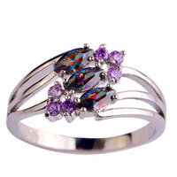 2015 New Fashion Women Chic Multi Color Rainbow Topaz 925 Silver Ring Size 6 7 8 9 Jewelry Free Shipping Wholesale