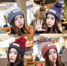 2016 Hot Cake Women Hat with Ball Winter Warm Knitting Wool Beanie Cap Female Retro Mixed Colors Pom Pom Beanies Hats Caps