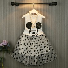 2015 Summer Style Baby Girls Clothing Set Sleeveless Vest+ Dress 2pcs/set Kids Cotton Clothes Set 3-9 Years Tutu Dress