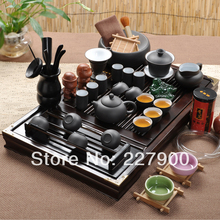 Wood Tea Tray Ceramic Kung Fu Tea Set Tea Service-White And Black