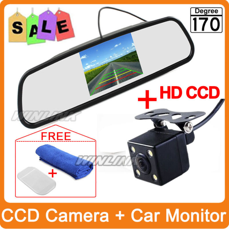 2 in 1 Auto Parking Assistance 4 LED Light Night Vision Reversing CCD Car Rear View Camera + 4.3 inch Car Reverse Mirror Monitor 2 in 1 Auto Parking Assistance 4 LED Light Night Vision Reversing CCD Car Rear View Camera + 4.3 inch Car Reverse Mirror Monitor