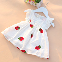 High Quality 0-2Y Newborn Baby Girl Dress Baby Summer Embroidery Flower Strawberry Cotton Dress Infant Baby 1Year Birthday Dress