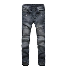 Wash Jeans Rushed Real Slim Low Cotton 2015 Moto Jeans Balmai Men Geometric Checkered Knee Pressed Punk Two-color Gray-blue For