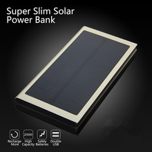 Thin Solar Powerbank External Battery Alloy Shell Dual USB LED Lights Portable Charger Power Bank Free Shipping